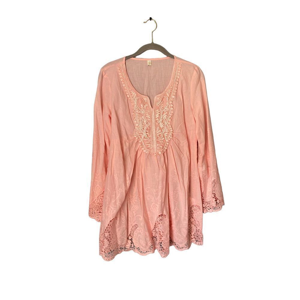 ￼yisuyang Boutique brand women’s peach lace trimmed tunic size extra large